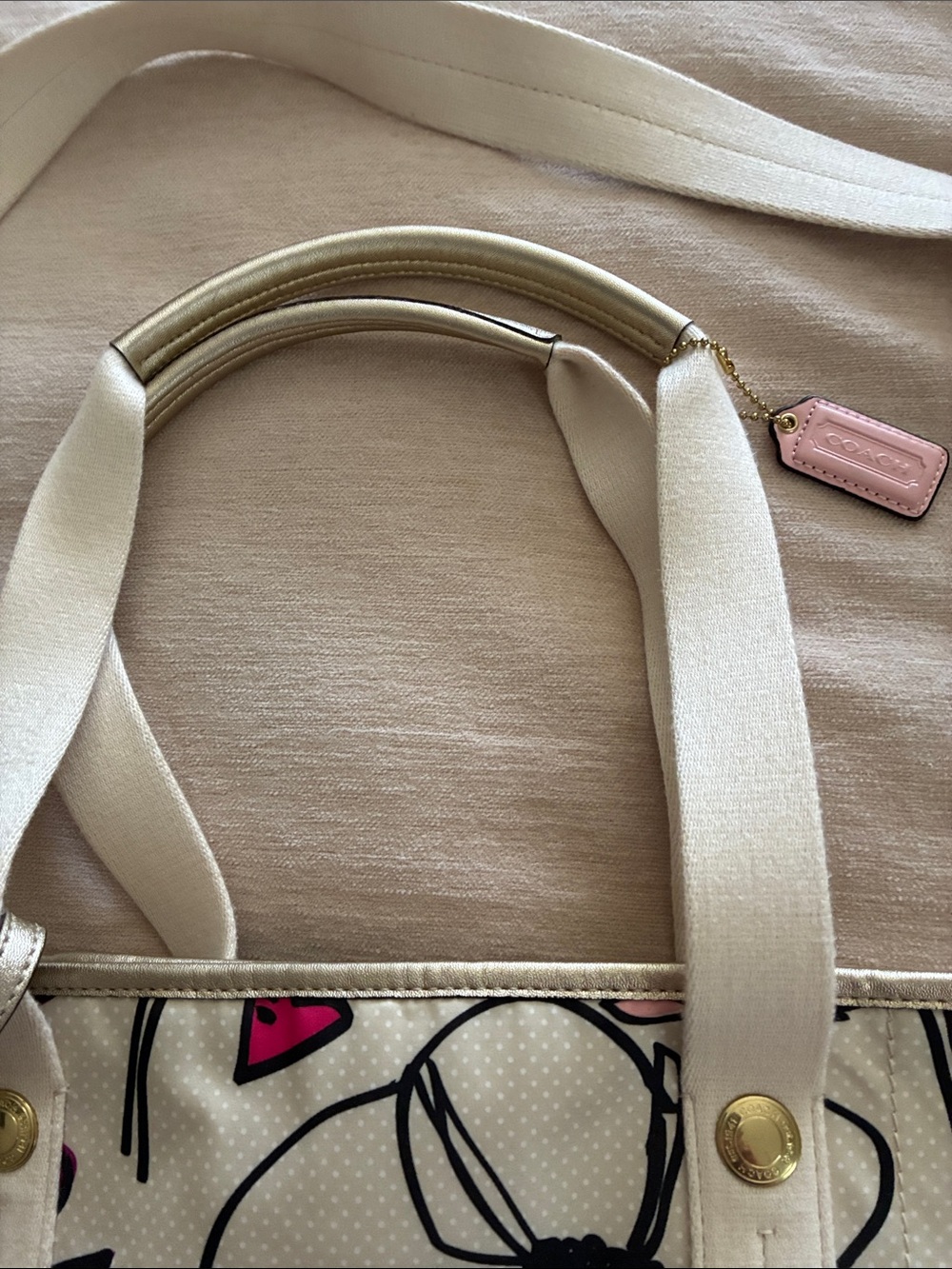 Coach Floral Graphic Tote in Off White, Pink & Magenta - Picture 2 of 9